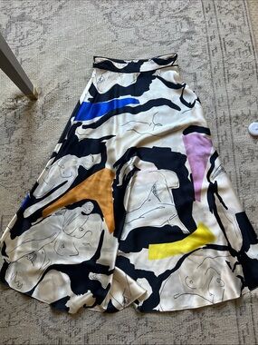 Abstract Print A-Line Satin Skirt in Multi-Color